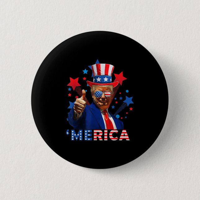 Merica 4th Of July Fireworks Funny Trump Independe Button (Front)