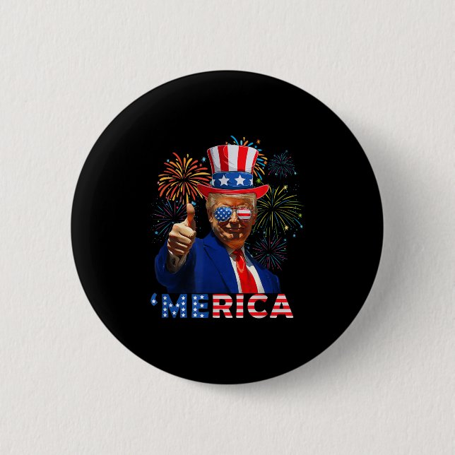 Merica 4th Of July Funny Trump Fireworks Independe Button (Front)