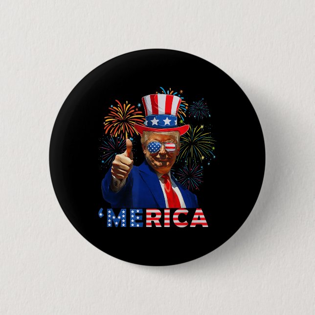 Merica 4th Of July Funny Trump Fireworks Independe Button (Front)