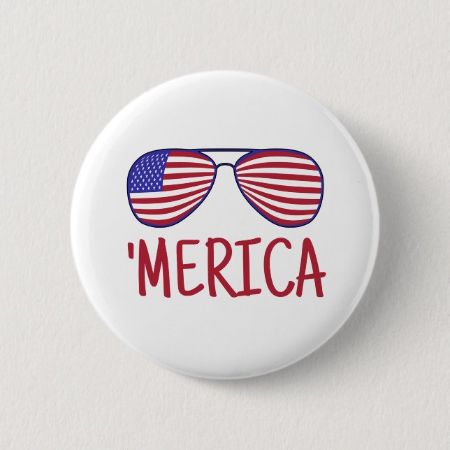 'Merica 4th Of July Glasses  Button (Front)