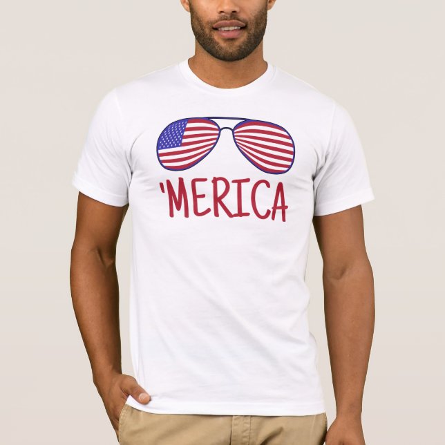 'Merica 4th Of July Glasses T-Shirt (Front)