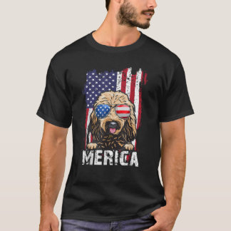Merica 4th of July Golden Doodle USA Flag Dog Mom T-Shirt