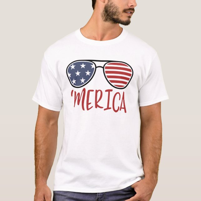 Merica 4th of July Sunglasses Summer T-Shirt (Front)