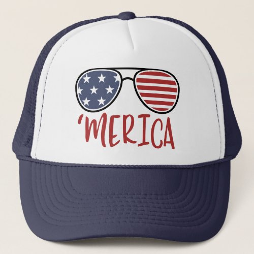 Merica 4th of July Sunglasses Summer Trucker Hat