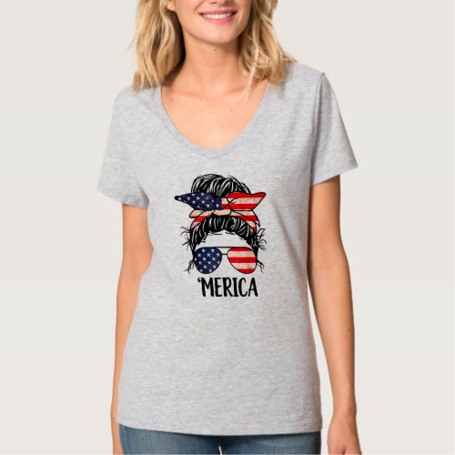 Merica 4th Of July USA Flag Girl Women Sunglasses T_Shirt