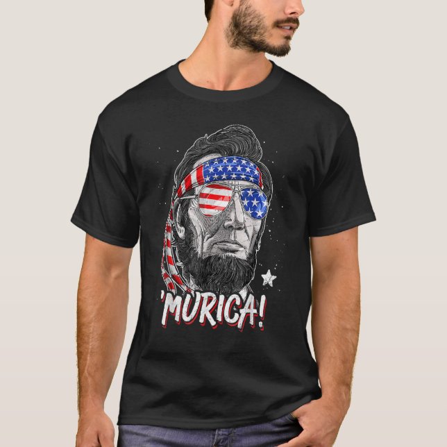 Merica Abe Lincoln 4th Of July American Flag Muric T-Shirt (Front)