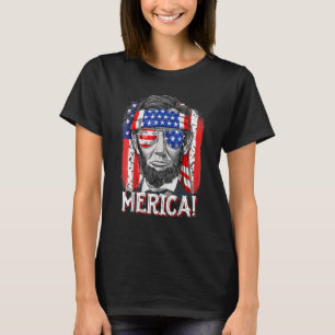 Merica Abe Lincoln 4th Of July Men American Flag M T-Shirt