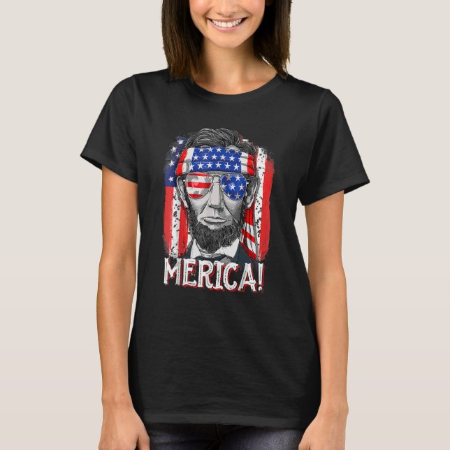 Merica Abe Lincoln 4th Of July Men American Flag M T-Shirt (Front)