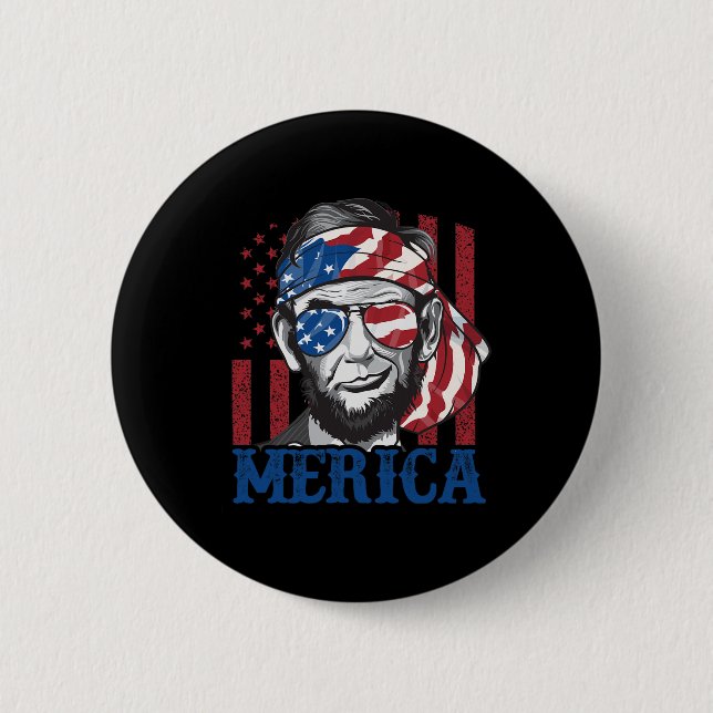Merica Abraham Lincoln 4th Of July Shirt Men Ameri Button (Front)