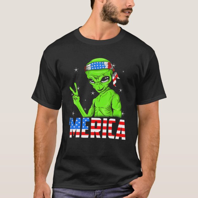 Merica Alien Funny 4Th Of July Alien T-Shirt (Front)