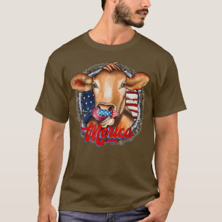 Merica America Cow Farmer 4th of July Freedom Amer T-Shirt