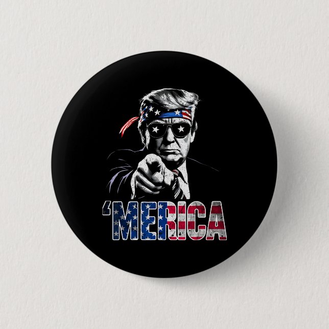 Merica America Funny Trump 4th July  Button (Front)