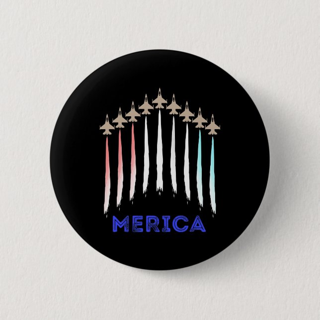 Merica America Jet Flag Trump Patriot Veteran Gift Button (Front)