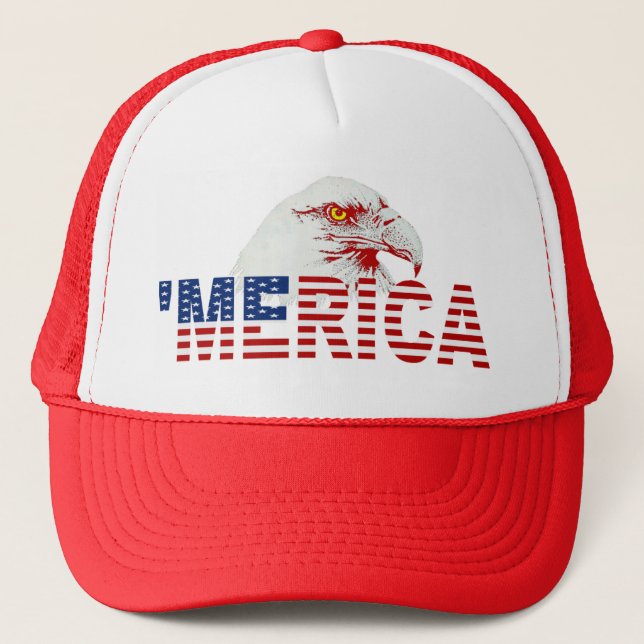 'MERICA American Bald Eagle US Flag Hat (red) (Front)