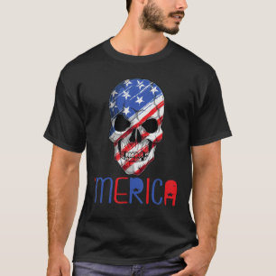 Merica American Flag Skull Sunglass 4th July T-Shirt