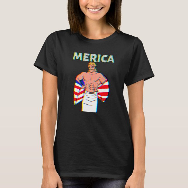 Merica American Mullet Business In Front Party In  T-Shirt (Front)