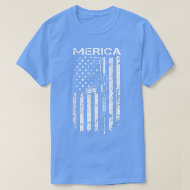 MERICA  AR15 2nd Amendment 4th Of July USA Flag Fu T-Shirt (Design Front)
