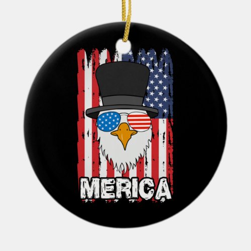 Merica Bald Eagle 4th of July Uncle American Flag Ceramic Ornament