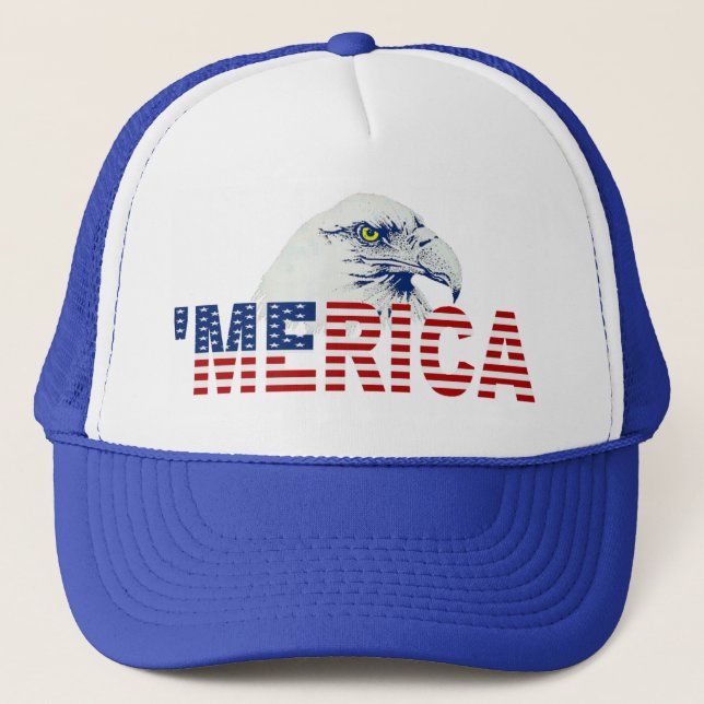 'MERICA Bald Eagle U.S. Flag Hat (blue) (Front)
