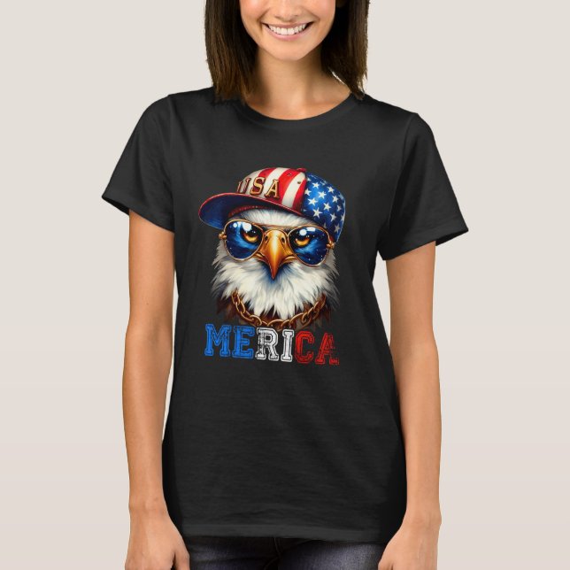 Merica Bald Eagle Wearing Cap 4th Of July Patrioti T-Shirt (Front)