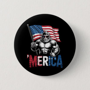 Merica Bigfoot American Flag Patriotic 4th Of July Button