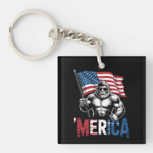 Merica Bigfoot American Flag Patriotic 4th Of July Keychain