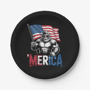 Merica Bigfoot American Flag Patriotic 4th Of July Paper Plates