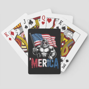 Merica Bigfoot American Flag Patriotic 4th Of July Poker Cards