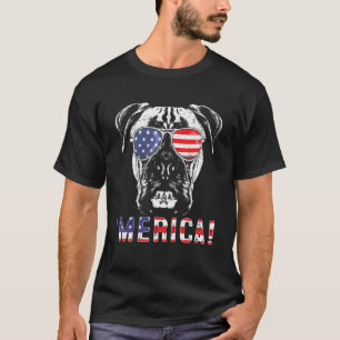 Merica Boxer Dog 4th Of July American Flag Sunglas T-Shirt