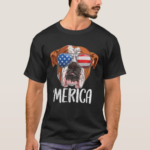 Merica British English Bulldog Dog 4th of July Ame T_Shirt