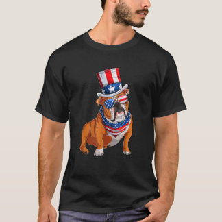 Merica Bulldog Dog 4th of July American Flag T-Shirt