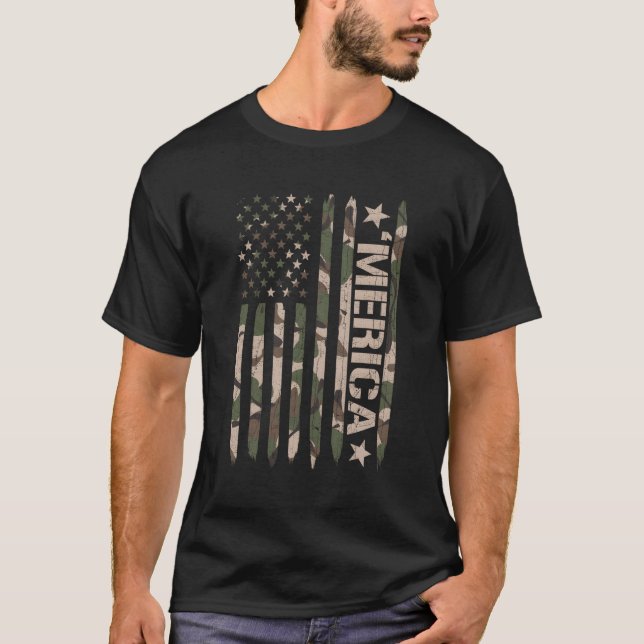 Merica Camo American Flag Camouflage Camoflauge T-Shirt (Front)