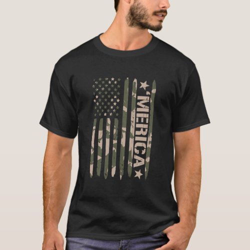 Merica Camo American Flag Gift Camouflage Camoflau T_Shirt