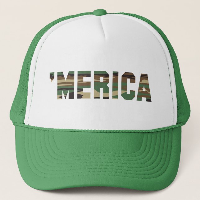 'MERICA Camo Font Trucker Hat (green) (Front)