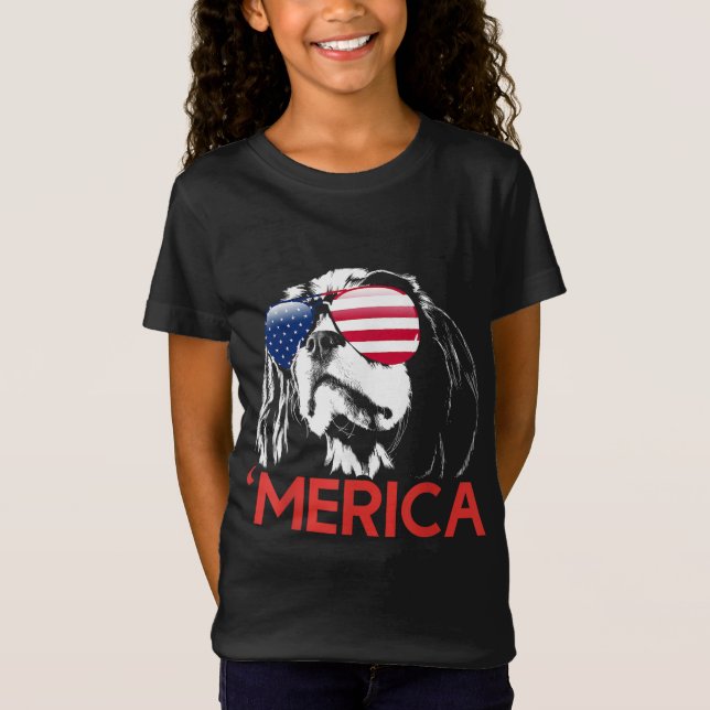 Merica Cavalier King Charles Spaniel American Flag T-Shirt (Front)