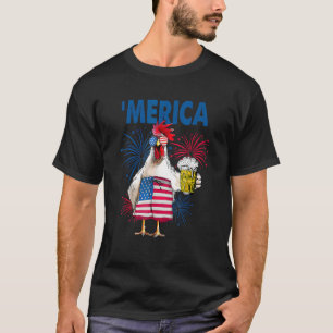 Merica Chicken With Beer USA Flag 4th Of July T-Shirt