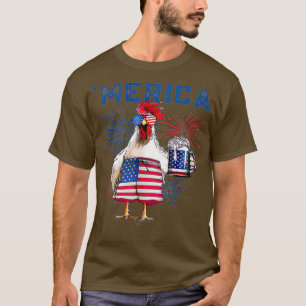 Merica Chicken with beer USA Flag july day T-Shirt
