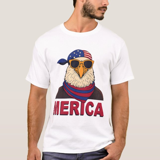 Merica Cool Eagle - Patriotic USA Flag Design T-Shirt (Front)
