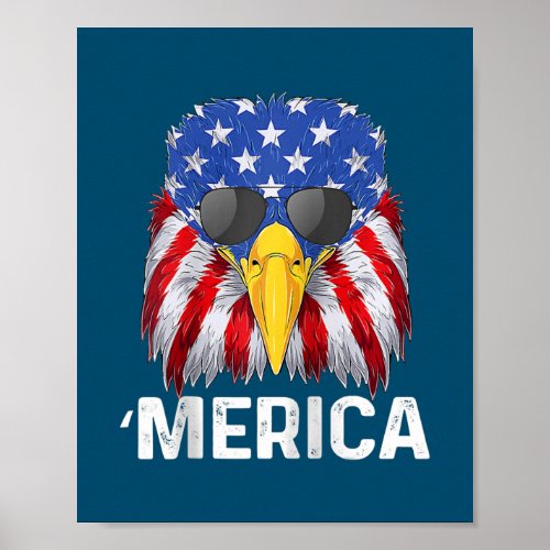 Merica Cool Patriotic Eagle USA Flag Sunglusses Poster