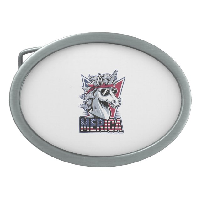 Merica Cool Unicorn Patriotic Vibes Tank Top Belt Buckle (Front)