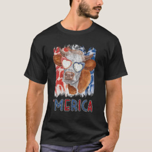 Merica Cow 4th Of July Farming Patriotic Usa Flag  T-Shirt