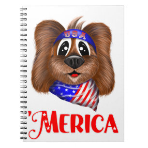 Merica Cute Dog, American Flag Puppy Bandana Notebook