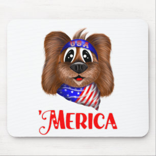 Merica Cute Dog, Patriotic Puppy Stars and Stripes Mouse Pad