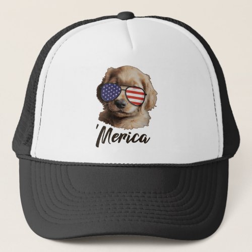 Merica Cute Golden Retriever 4th of July USA Trucker Hat