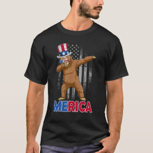 Merica Dabbing Sloth With American Flag 4th Of Jul T-Shirt