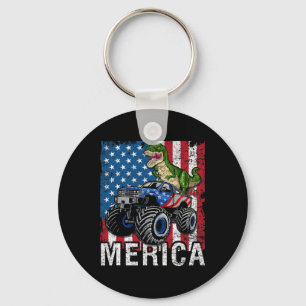 Merica Dinosaur Monster Truck American Flag 4th Of Keychain