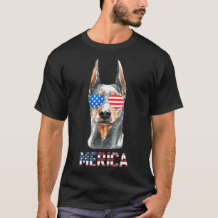 Merica Doberman Sunglasses American Flag 4th Of Ju T-Shirt