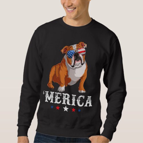 Merica Dog 4th of July USA American Flag English B Sweatshirt