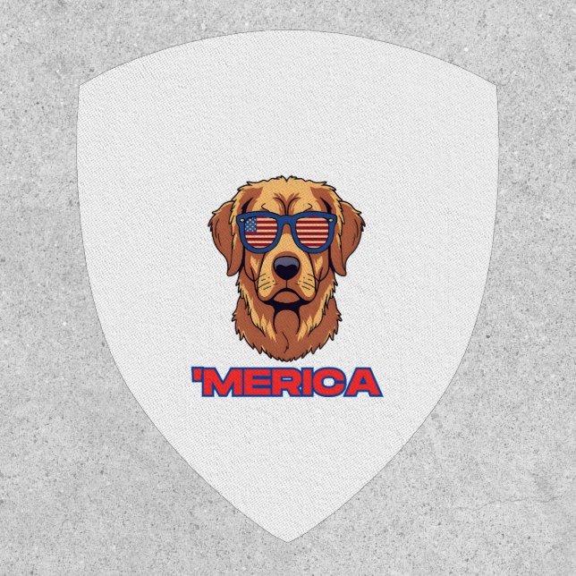 Merica Dog with USA Flag Sunglasses Patriotic Art Patch (Front)