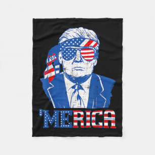 Merica Donald Trump - Funny Trump 4th Of July Amer Fleece Blanket